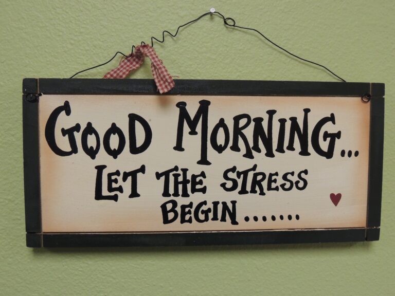 Good Morning Let the Stress Begin sign